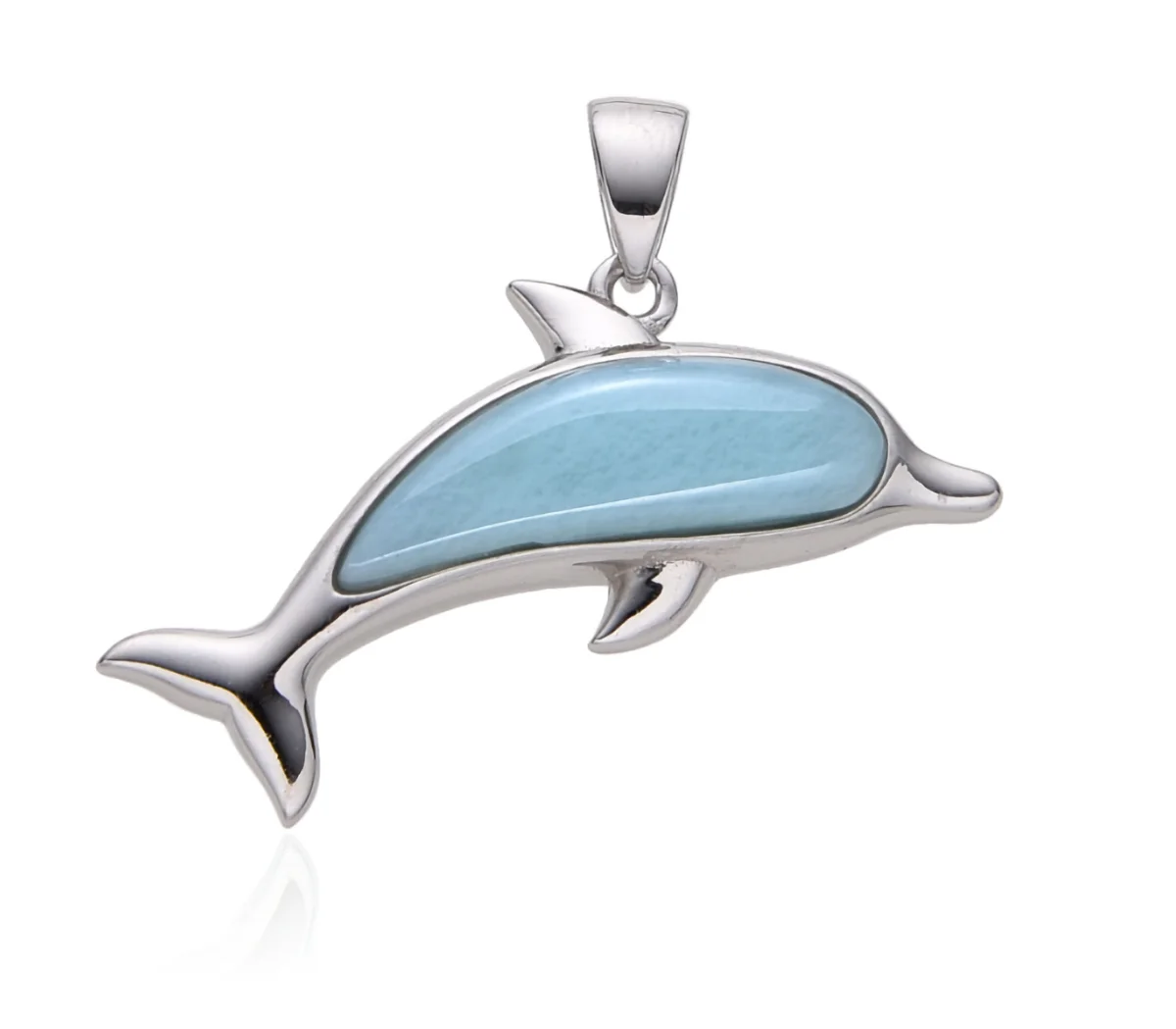 Karibischer Larimar Delphin Anhänger an Singapurkette 925 Silber