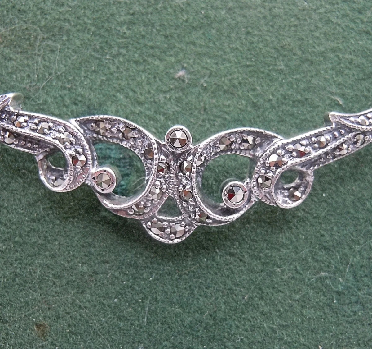 Wunderschönes 925 Silber Jugendstil Collier mit handgefaßten Markasiten