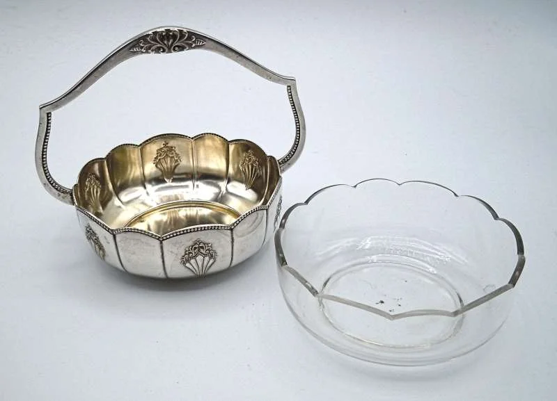 WMF Zuckerkorb mit Glaseinsatz Straußenmarke um 1910