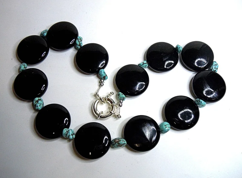 Round Darkness - einzigartige Achat Türkis Kette / Collier - L65 2
