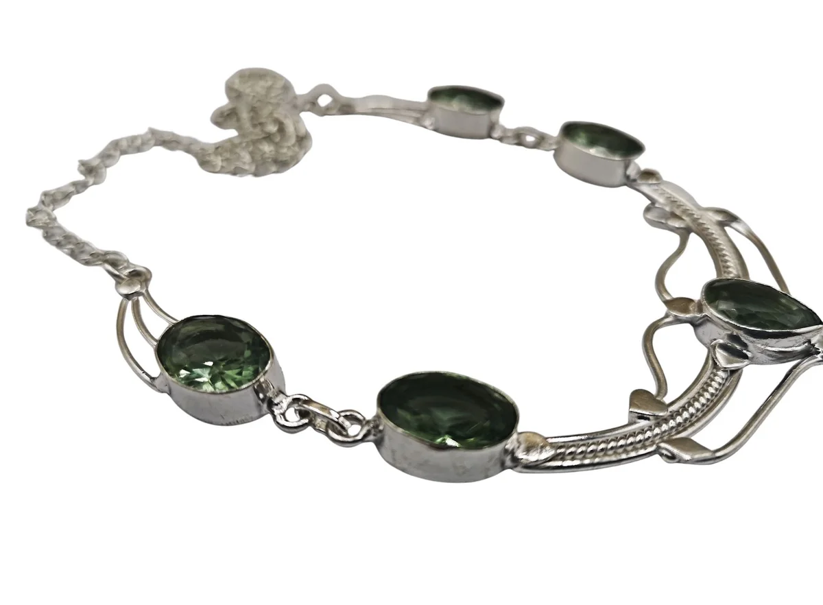Edles Peridot Collier aus 925 Sterling Silber – 50 cm – Handgefertigtes Tribal Boho Design