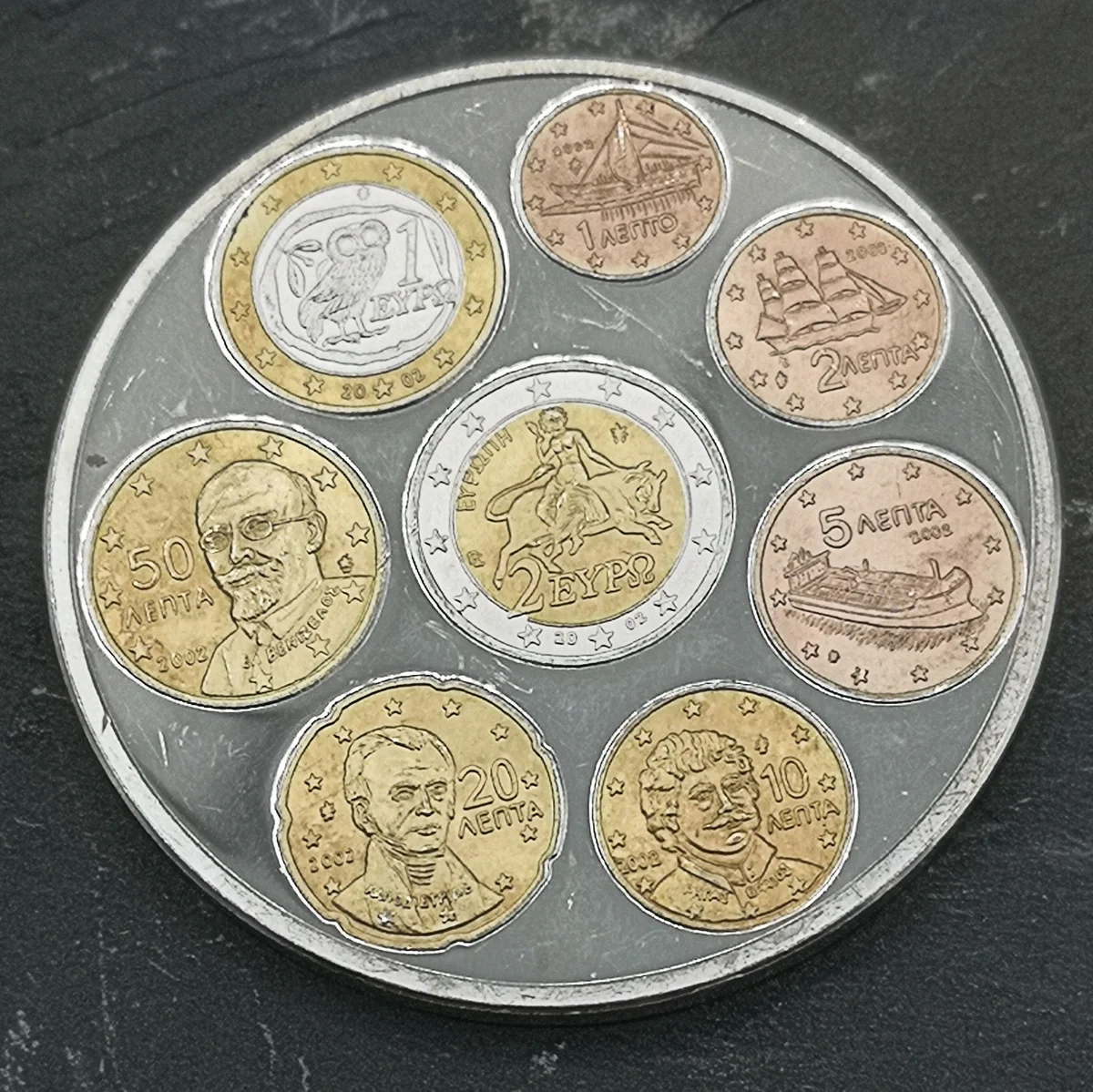 Gedenkprägung Medaille 2002 Silber-Medaille mit Eurostaatenmünzen GRIECHENLAND