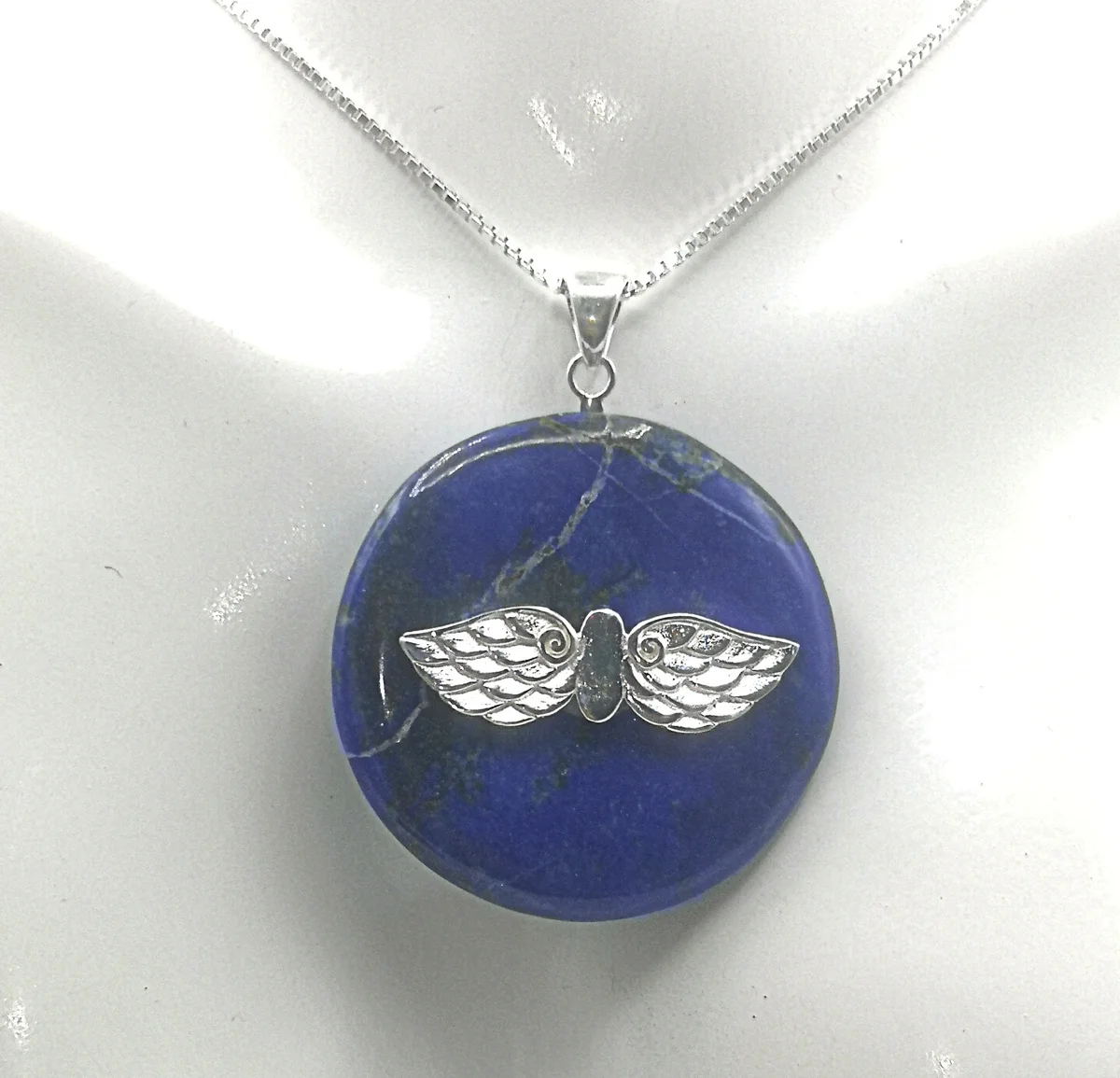Lapislazuli Donut an Pagasus Flügel Silber Halter mit Kette