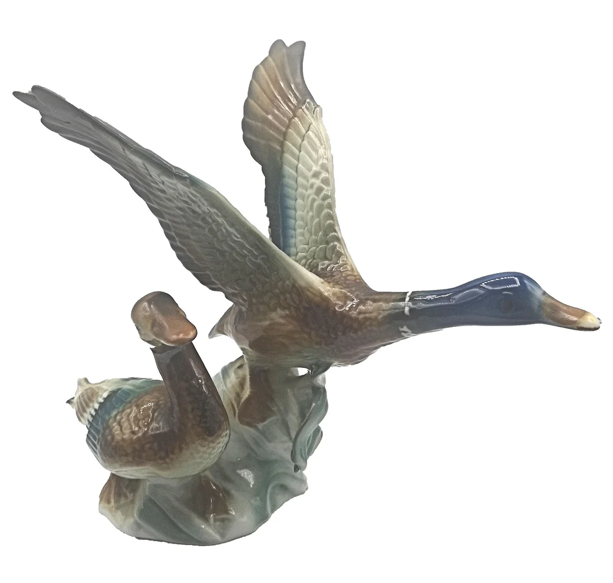 Große Porzellanfigur „Flugente mit Küken“ – Porfin Cluj-Napoca – 1940er Jahre