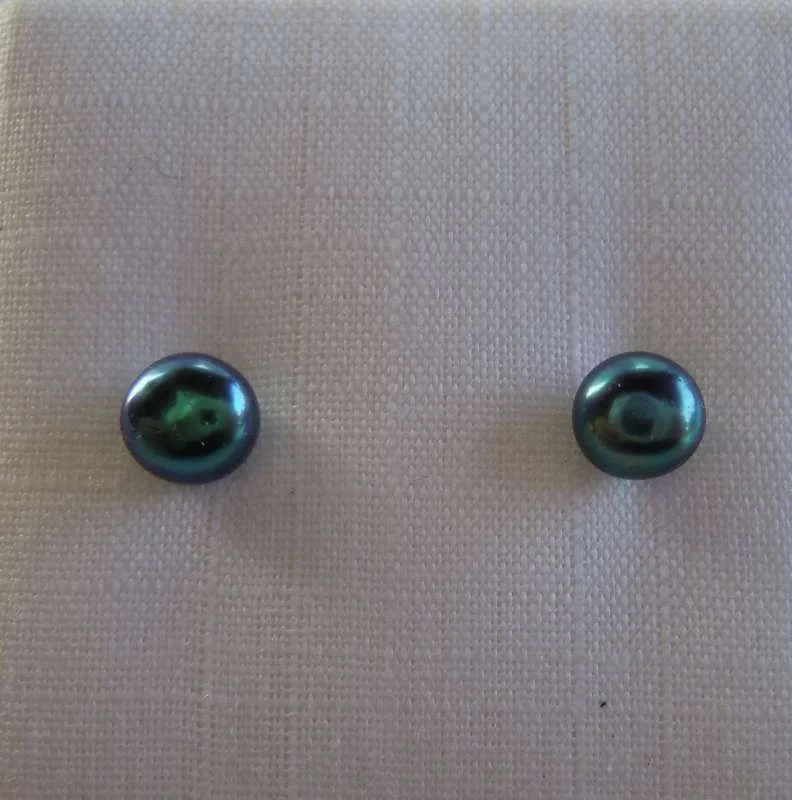 Paar Ohrstecker Süßwasser Zuchtperle 935 Silber  #14/ 4-5 mm / dunkelgrün 2