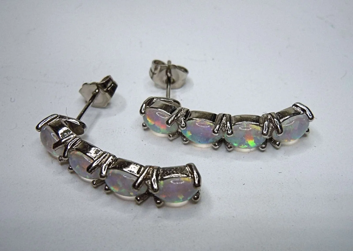 Samira - Sterling 925 Silber Opal Hänge Ohrringe Luna