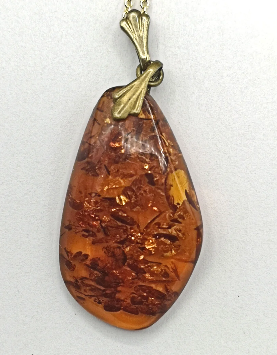 Baltischer ART DECO Bernstein Anhänger mit Kette Gold (4)