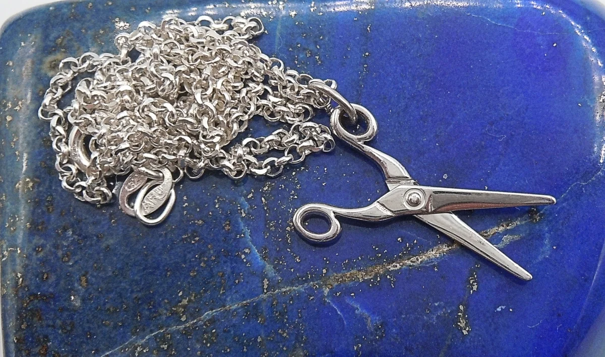 925 Silber Scheren-Anhänger an 46 cm Erbskette – Rhodiniert & Beweglich