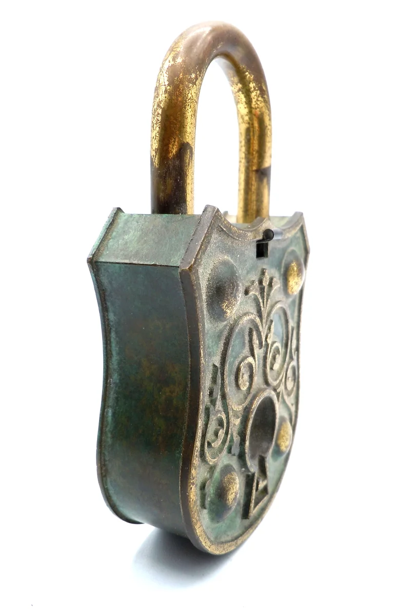Selterner WMF IKORA Zigarrenschneider aus Messing im antiken Vorhängeschloss-Design – 60er Jahre