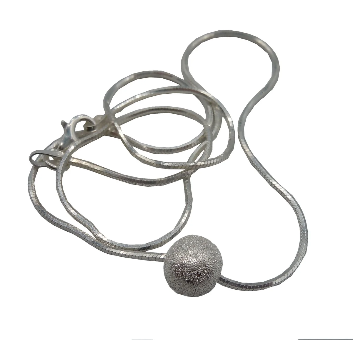 925 Sterling Silber Collier mit mattierter Kugel – Elegante Schlangenkette 41 cm