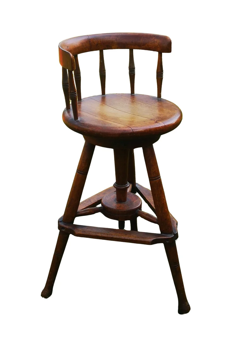 Antiker Kinderfriseurstuhl Beutter & Lauth Stuttgart – Massivholz Drehhocker um 1910