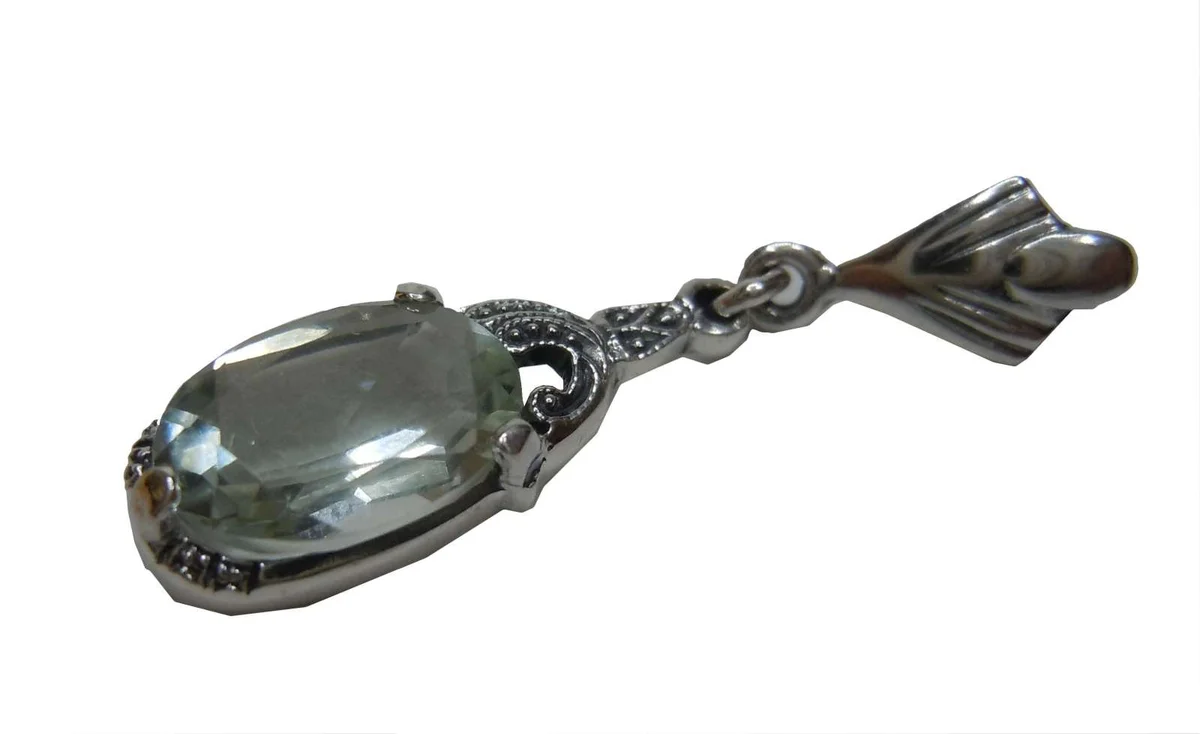 925 Silber ART DECO Collier mit grünem Amethyst - 60 cm