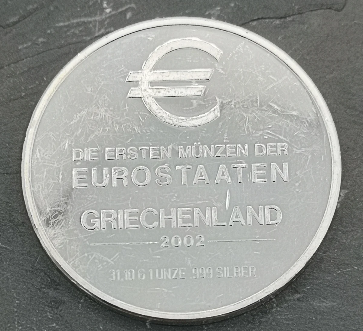 Gedenkprägung Medaille 2002 Silber-Medaille mit Eurostaatenmünzen GRIECHENLAND