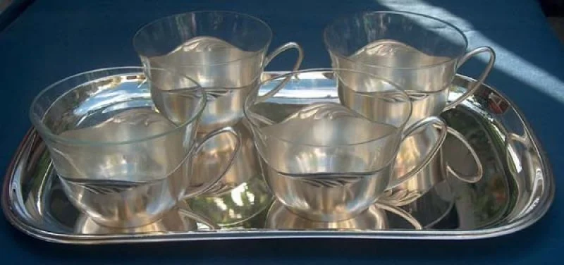 WMF Silber Kaffee+Tee Set Form Rom/Paris + Tablett f.4 Pers